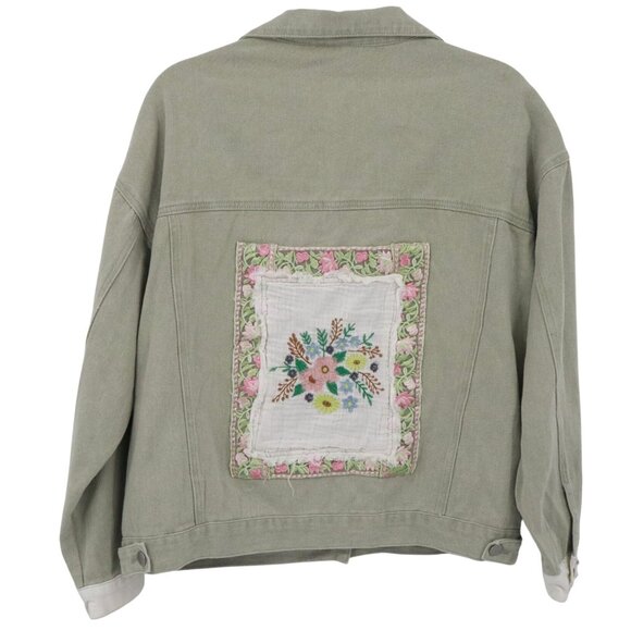 POL Jean Jacket Womens S Sage Green NWOT Cottagecore Boho Hippie Granny Eclectic - Picture 3 of 16